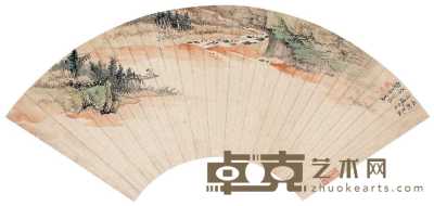 郑午昌 1938年作 孤舟闲适 扇面 18.5×51cm